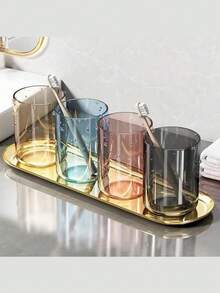 1个300毫升透明漱口杯，简约牙刷杯，创意情侣个性化牙刷杯，加厚家用杯，麦秆杯，塑料洗脸盆杯，漱口杯，莫兰迪色彩系列杯，INS风格杯 - 多色 - 查看 5