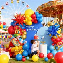 102pcs Colorful Carnival - Red, Blue, Yellow Balloon Garland, Suitable For Children's Birthday Party, Amusement Park Theme Events Decoration - Multicolor - View 6