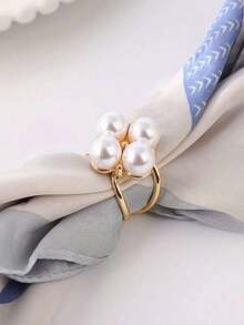 3PCS Ladies Fashion Gold Faux Pearl Silk Scarf Combination Buckle Corner Knot Ring Multi-Functional Scarf Fixed Buckle Women Brooch - Vàng - Xem 2