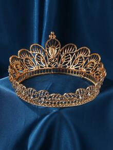 Women's Crystal Queen Crown And Headpiece, Girls Full Circle Wedding Headband, Birthday Hair Accessory - Gold - View 3