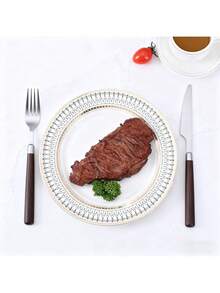 4pcs Stainless Steel Steak Knife, Fork And Spoon Cutlery Set, Faux Walnut Handle, Japanese Style Flatware - Multicolor - View 8