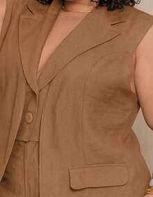 Women's Premium Plus Size Double Vest And Shorts Set - 卡布奇諾 - 查看 2