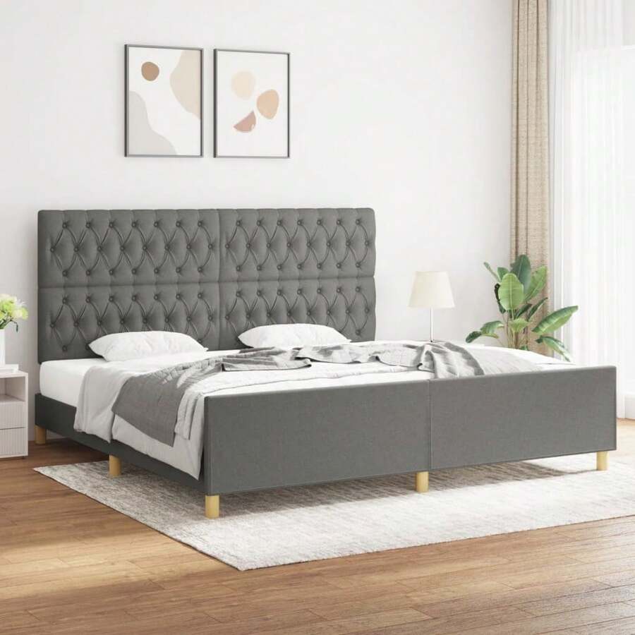 vidaXL Bettgestell Mit Kopfteil Dunkelgrau 200x200 Cm Stoff - Grey - View 1
