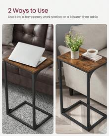 C-Shaped Side Table, Bedside Table, Sofa Side Table, With Metal Frame, Industrial, For Living Room, Bedroom, Rustic Brown And Black - Brown - View 3
