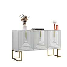 Modern 3-Türiges Sideboard Mit Verstellbaren Regalen, U-Förmigen Schranktüren Und Metallgriffen Und Sockel Für Esszimmer Und Küche (Weiß) - White - View 4