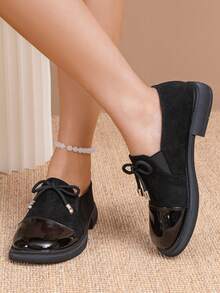 Mocasines planos casuales, zapatos cómodos de moda con empeine alto y de fácil puesta - Negro - Ver 2