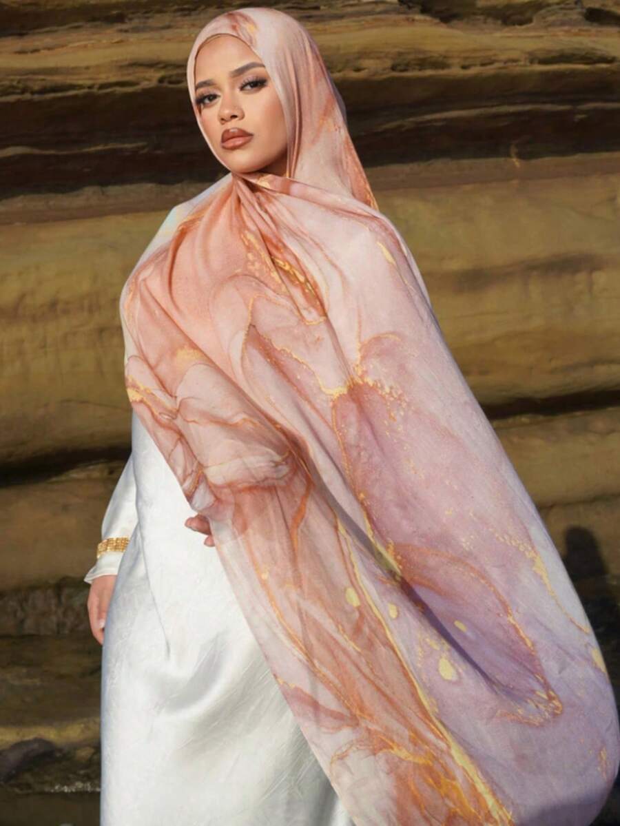 1 件女士波西米亚水彩印花头巾，穆斯林防晒头巾，优雅百搭围巾披肩，适合日常穿着