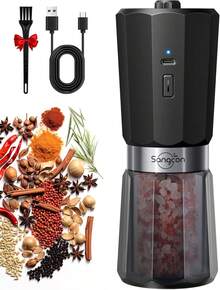 Molinillo EléCtrico De Sal Y Pimienta Recargable, 800 MAh, 2 Velocidades, Cabezal De Molino De Pimienta Giratorio Reversible, Salero AutomáTico De Grueso Ajustable, OperacióN Con Una - 1 - Ver 1