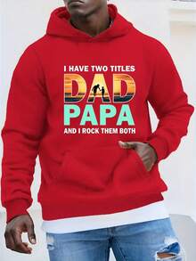 sweat-shirt à capuche grande taille pour homme - Motif d'impression plage coucher de soleil Papa et Daddy, Design de texte "J'ai deux titres", pull ample et décontracté, lavable en machine, motif géométrique, tissu confortable pour le week-end, mode, grande taille - Noir - Voir 2