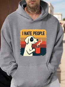 Sudadera con capucha para hombres 'I Hate People' con patrón de café de perro - Rayas retro verdes vibrantes, sudadera casual suelta con bolsillo canguro, sudadera de forro polar lavable aáquina para otoño e invierno, impresión llamativa, tela cómoda,  de estilo urbano - Negro - Ver 8