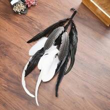 Artificial Feather Hairband, Hair Clip & Hair Chain, Bohemian Colorful Peacock Shaped Hair Ornaments For Women. Ideal For Dates, Weddings, Photoshoots - 白色 - 查看 8