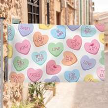 バレンタインデーガーデンフラッグ カラフルなハート文字プリント 両面バナー 庭 屋外装飾用 - スカイブルー - チェックする 3