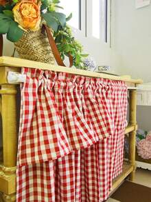 1pc Elegant Plaid Pattern Double-Layer Cafe Curtain - White & Red Plaid Pattern, Double-Layer Design, Suitable For All Seasons, Linen Fabric, Farmhouse Style Short Curtain, Applicable For Living Room, Kitchen, Bathroom Window Decor - Red - View 4