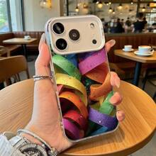 Funda de Teléfono con Patrón de Cinta de Color Arcoíris y Brillo para iPhone 14 13 12 11 Pro Max y  Galaxy S23 S22 S21 A54 A53 A34, Regalo Ideal para Todas las Estaciones - Plateado - Ver 2