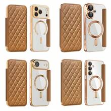 Ốp lưng điện thoại dạng ví kim cương sang trọng tương thích với Samsung Galaxy S25ultra S24ultra S23ultra S22ultra S25Edge S24 + A15 A16 S23 Plus A16 A56 A17 A07 Tương thích với iPhone 17 16 15 14 13 12 Promax 16E 17Air 17 Pro - Tương thích với sạc không dây từ tính, khe cắm thẻ Bao da PU lật có lớp mạ toàn thân trong suốt bảo vệ chống sốc Mặt sau - Vàng - Xem 3