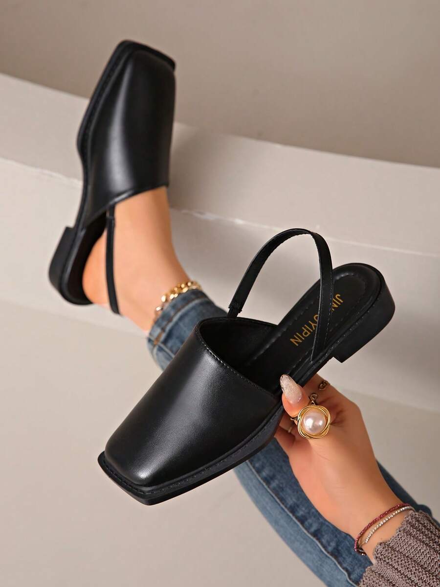 2025 New Women's Flat Shoes, Designer Luxury Buckle Fashion Flat Shoes, Open Toe Pointed Casual Mules - Black - View 1