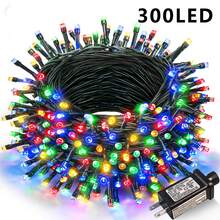 1 Pack Of 100ft 300 LED Outdoor Christmas Lights, Multi-Color Christmas String Lights With 8 Modes, Waterproof, Green Line Flashing Tree Lights Suitable For Indoor, Home, Garden, Patio, Christmas Party Decorations. - 美規A型插(110-127V) - 查看 11