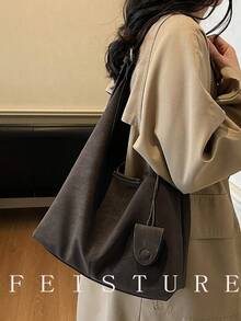 1pc FEISTURE Large Capacity Solid Color PU Shoulder Bag, Fashion Mother-Shoulder Bag (With Small Bag), Suitable For Daily Outing, Dating, Commuting - Coffee - View 7