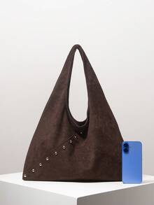 Large Capacity Vintage Suede Tote Bag, Shoulder Bag, Hobo Bag, Work Bag For Women, Business Casual, Rivet Decor, Simple Retro Style, Suitable For Daily Use, Commuting, Shopping, Going Out, School, Autumn & Winter