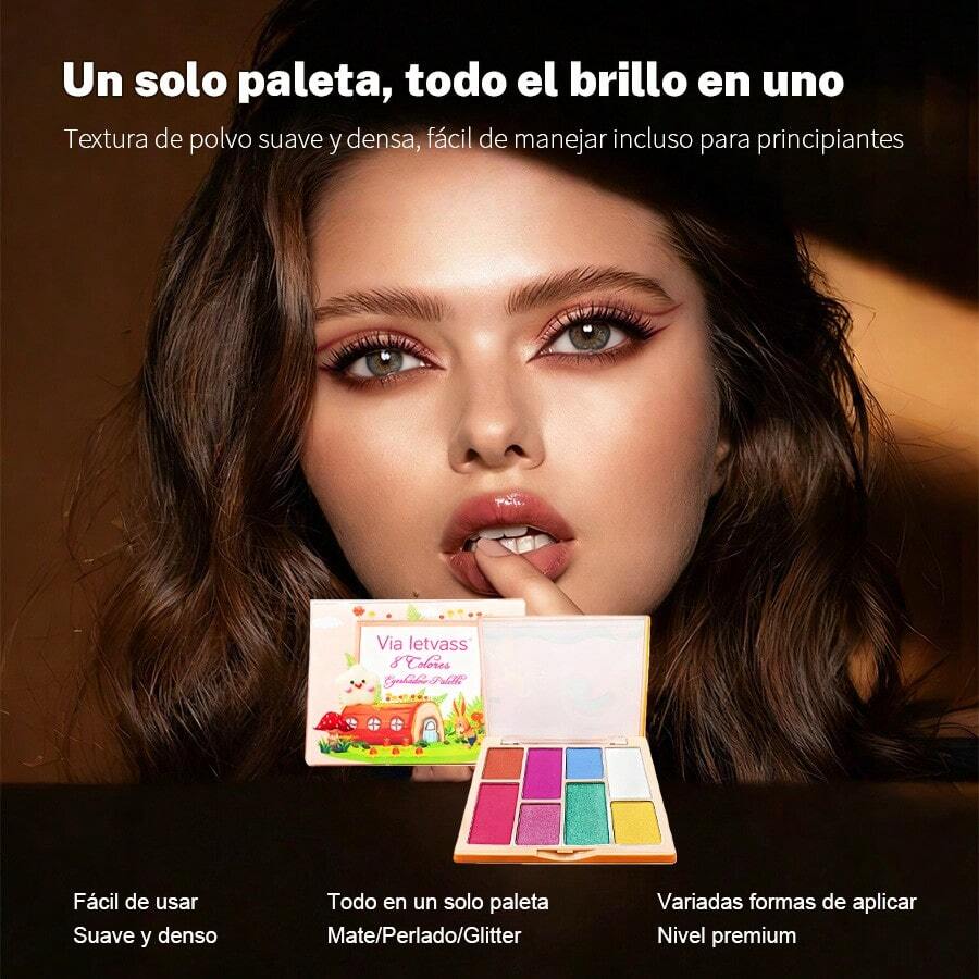 Sombras de Ojos Paleta 8 Colores Viaje Arcoíris Coral, Tonos Vibrantes Mate Brillante, Pigmentación Fuerte para Maquillaje Ojos Resplandecientes - Color - MW - Ver 1