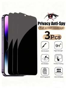 3pcs Anti-Glare Tempered Glass Screen Protector, Compatible With IPhone 11-17 Series - Black - View 9