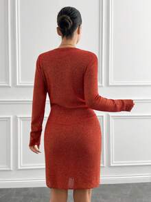 SHIMMER STRETCHY  RED DRESS - Red - View 4
