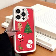 Funda de Teléfono Tema Navideño con Impresión de Santa Claus, Hombre de Jengibre, Muñeco de Nieve y Árbol de Navidad para iPhone 14 13 12 11 Pro Max y  Galaxy S23 S22 S21 S20 Plus Funda Protectora para Pareja Regalo para Novio Novia Regalo de Vacaciones - Blanco - Ver 7