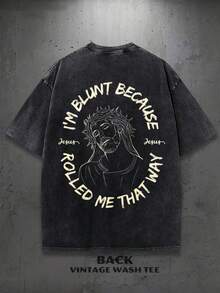 Mens Positive Quote T Shirt  |  Jesus Rolled Me That Way Graphic Tee Casual Daily Wear Gift 100 Cotton 230gsm Heavyweight Washed Vintage Tshirt Unisex Retro Style - 黑色 - 查看 5