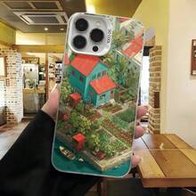 Cubierta de telefono con diseño de paisaje urbano verde y casas coloridas para iPhone 14 Pro Max en tonos verdes y rojos ideal para uso diario en cafeterias y espacios urbanos - Blanco - Ver 7