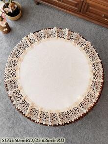 100% 涤纶刺绣蕾丝镂空圆形桌布，适用于厨房、餐厅、客厅、圆形餐桌、家居装饰、节日装饰、生日派对、别墅派对、户外野餐、聚会、婚礼，1 件装 - 彩色 - 查看 3