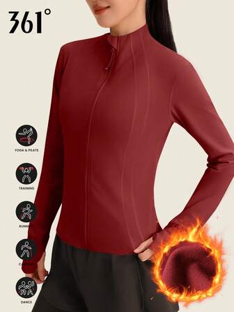 361degree 361° thermisch gefütterte Damen Sportjacke, Fitness-Bekleidung Winter 2025, Daumenlochendesign, Stehkragen, wärmespeichernde Thermik, dehnbarer und nicht einengender Stoff, geeignet für den täglichen Gebrauch, Joggen, Tanzen, Fitness, Sport und Lässig, Weihnachts- und Neujahrskostüm