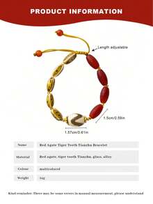 VE 1 pieza Pulsera de ágata roja natural de alta calidad, combinada con cuentas de diente de tigre de turquesa y cuentas de vidrio, pulsera con energía que atrae la riqueza y aleja el mal, el ágata roja mejora la vitalidad y el valor, el diente de tigre de turquesa brinda protección espiritual, las cuentas de vidrio equilibran y purifican, diseño de cordón hecho a mano, unisex, gran regalo para tu año zodiacal, viene con empaque de regalo. Los colores de las piedras naturales pueden variar. - Multicolor - Ver 7