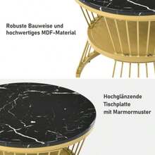 Set Of 2 Modern Nesting Coffee Tables, Marble Veneer, Nesting Style, Round, With Gold Frame. - Black - View 6