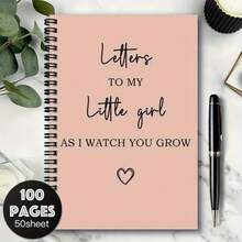 1本 A5尺寸螺旋裝訂筆記本「Letters To My Little Girl」，適合新手媽媽日記、嬰兒派對禮物、新媽媽禮物，粉色軟封面愛心設計，100頁，完美書寫，空白橫線本 - 1本親愛的女兒螺旋筆記本 - 查看 2