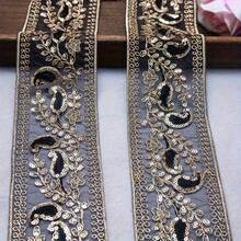 1/5 Yard, 8cm breite goldene metallische Pailletten Blumen Spitze, geeignet zum Nähen, kann für DIY Näharbeiten, Tischdecken Dekoration, Abendkleider und Heimdekoration verwendet werden, auch geeignet für Weihnachts- und Partydekorationen, DIY Haarclips. Vintage schwarze bestickte Pailletten Spitzenborte mit retro goldenem Blumenmuster - handgemachtes DIY Modeaccessoire, kann für Hüte, Kleider, Taschen und Vorhänge verwendet werden. - Verschiedenfarbig - Übersicht 9