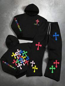 Men's 2-Piece Casual Streetwear Set Portrait Letter Print Cozy Hoodie & Sweatpants Perfect Christmas Gift - MED-CLWYTY03 - Xem 1