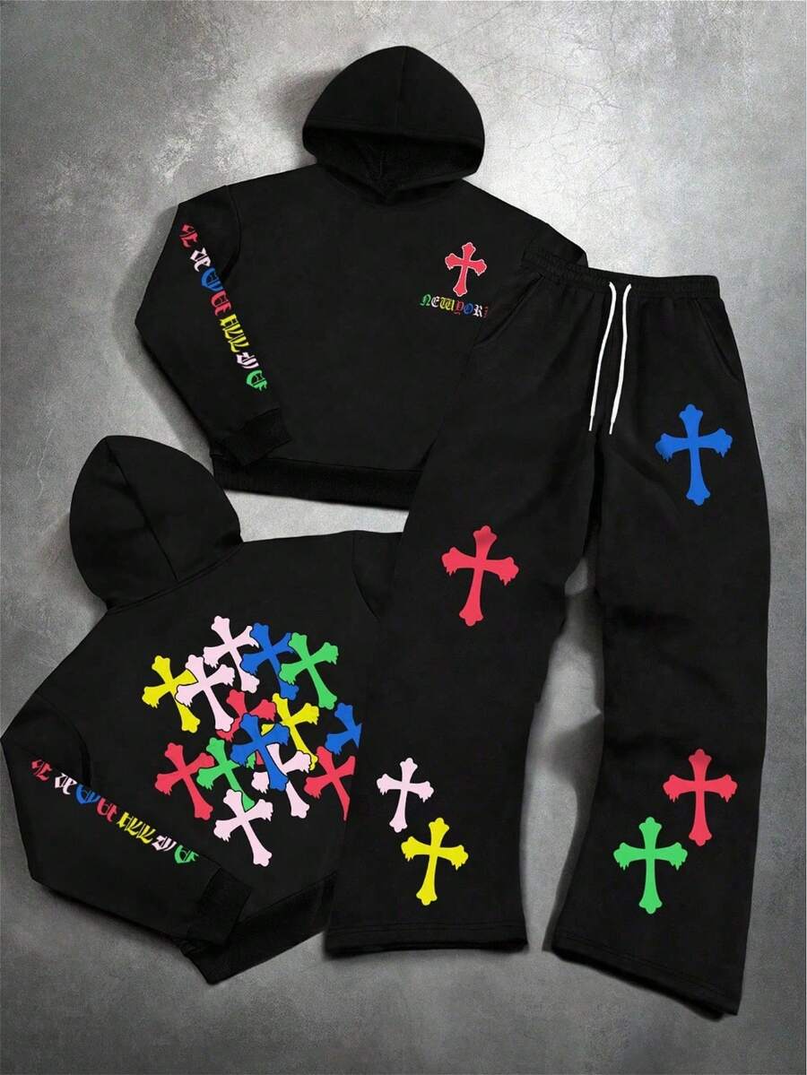 Men's 2-Piece Casual Streetwear Set Portrait Letter Print Cozy Hoodie & Sweatpants Perfect Christmas Gift - MED-CLWYTY03 - Xem 1