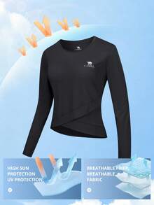 CAMEL CROWN Women's Quick-Dry UV Protection Long Sleeve Rash Guard Swimwear Top, Black - Black - View 2