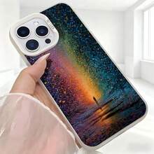 Cubierta de telefono con diseño de arco iris y estrellas azul oscuro para iPhone 14 Pro Max funda protectora con impresion de paisaje misticos ideal para uso diario en cafes y salas de estar - Blanco - Ver 5