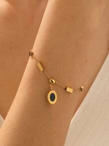 1pc Gold-Plated Stainless Steel Thick Chain Bear Pendant OT Clasp Bracelet