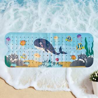 1pc 40 X 16 Inch Bath Mat, Bathtub Mat Non Slip, Cartoon Bath Tub Shower Mat Anti Slip With Drain Holes And Suction Cups Machine Washable