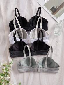 4件套女士舒适睡眠柔软纯棉无钢圈文胸，适合小胸 - 彩色 - 查看 2