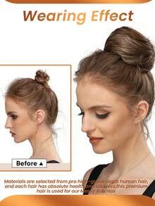 Human Hair Chignon Bun Ponytail Extension For Women Soft Straight Hairpieces With Easy-To-Wear Scrunchies