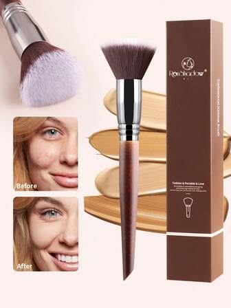 1pc Faux Rosewood Flat Top Makeup Brush, Multi-Functional Face Contour, Powder, Blush Brush, Beauty Makeup Tool,Foundation Brush,Concealer Brush,Blush Brush,Contour Brush,Blush Brush,Bronzer Brush,Powder Brush,Foundation Brush,Blush Brush