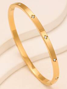 Fashionable Stainless Steel Four-Leaf Clover Bracelet Set, Multiple Styles Suitable For Women's Daily Wear - Gold - View 6