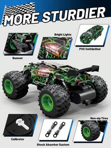 1件 1:18 遙控車 - 20KM/H 高速越野 RC 卡車，附 LED 燈，極速賽車玩具車，2.4GHz 全地形怪獸卡車，附車身燈、大燈與前燈，高速越野遙控車，戶外雙驅越野模型車，可充電玩具車，適合 3-4-5-6-7-8-9-10-11-12 歲男孩女孩初學者成人兒童男孩最佳生日聖誕禮物、萬聖節、復活節、新年禮物、生日禮物 - 彩色 - 查看 10
