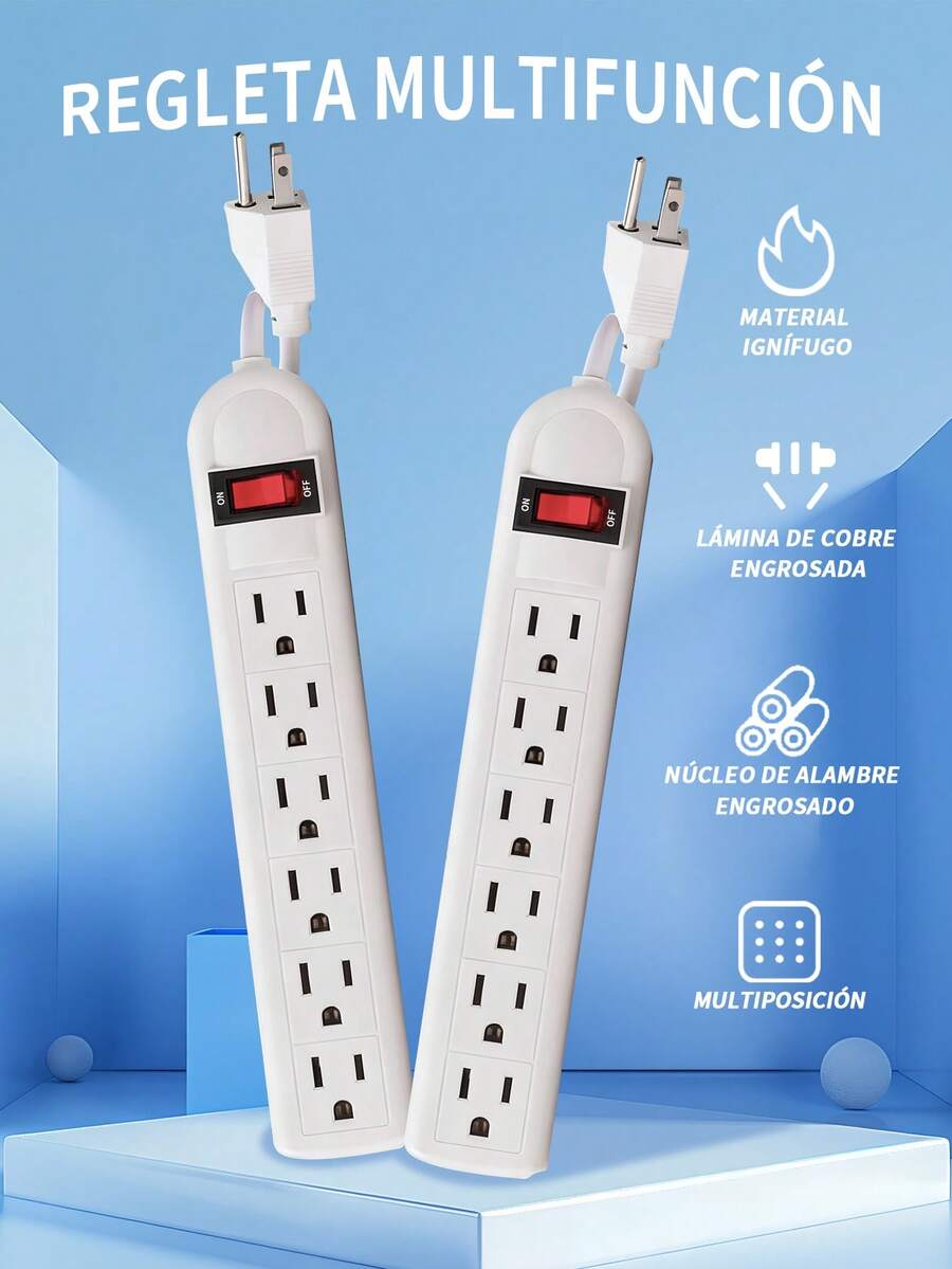 Cables de extensión,Multicontacto Extension, Regleta Multicontacto De 6 Tomas, Extensión Plana, Multicontacto Cable Largo, Extensión Con Protector De Sobretensióncon Un Interruptor De Protección Admite Carga Rápidapara Salón, Dormitorio, Cocina, Garaje Y Oficina