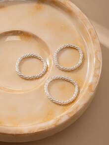 Nooxian 3pcs Shiny Bling Bling Silver Chain Rings - Silver - View 7