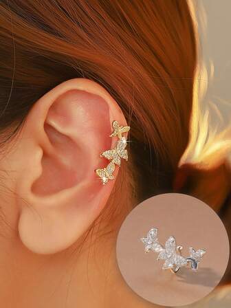 1pc INS Style Butterfly Rhinestone Earrings, Versatile Layered Design, Fashionable Gift For Christmas