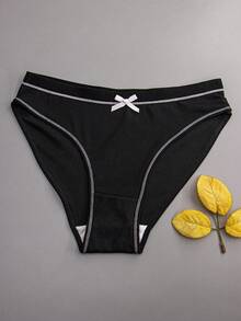 8条装女士柔软牛奶丝可爱蝴蝶结舒适宽松运动三角内裤，黑色 - 黑色 - 查看 6
